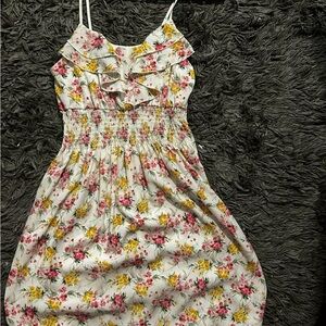 No Boundaries Pink and Yellow Ruched Sundress